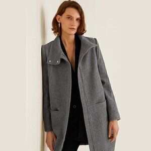 MANGO Funnel Neck Wool-Blend Coat